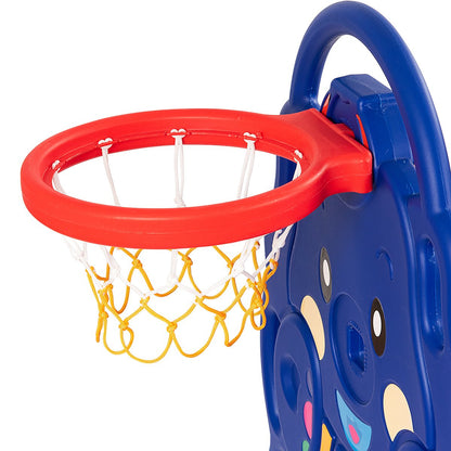 HONEY JOY Swing and Slide Set for Toddler, 4-in-4 Kids Play Climber Swing Playset w/Basketball Hoop, Extra Long Slide with Buffer Zone, Easy Setup Climb Stairs for Indoor Outdoor Games