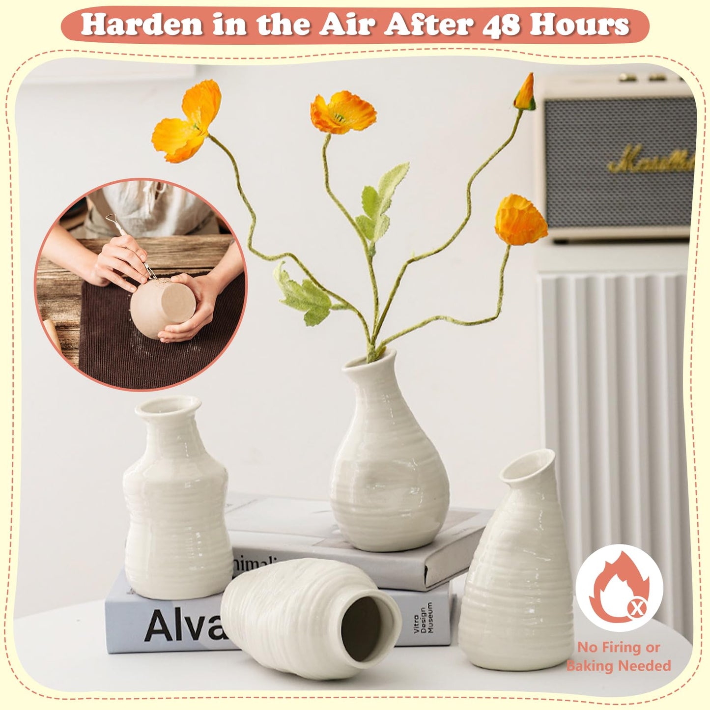 UHAPEER Air Dry Clay Kit for Adults, Pottery Set for Beginners with Clay, Sculpting Tools, Varnish, Pottery Paint, Step-by-Step Guide & Video, Gift for Arts Crafts Lover