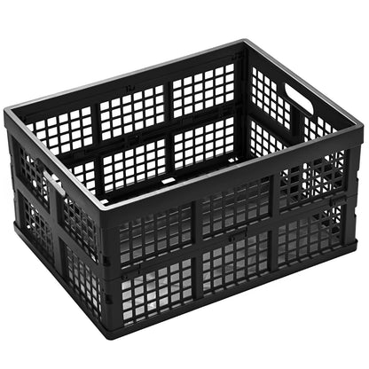 Eslite 34L Large Plastic Folding Storage Crates,Collapsible Crates for Storage,Pack of 3 (Black)