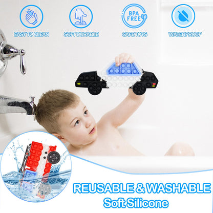 2 Packs Fidget Sensory Toys,Kids Boy Police Car Fire Truck Vehicle Toy,Detachable and Assembled Puzzle Fidgets,Stress Relief Autism Push Bubble Poppers,Travel Birthday Gifts for Toddlers Teens