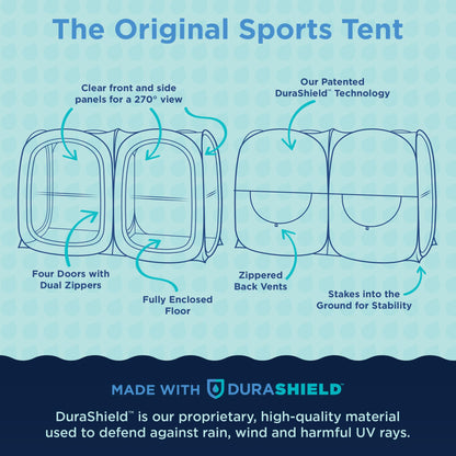 WeatherPod® Side-by-Side™ 2-4 Person Pop-Up Sports Tent Pod - The Original Shark Tank Instant Setup All-Weather Pod Shelter for Outdoor Sports, Rain, Wind & Cold