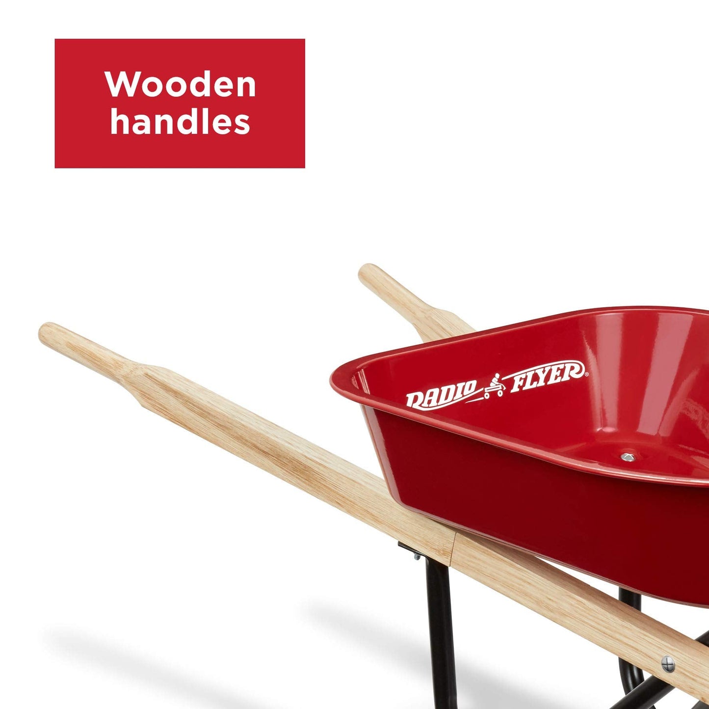 Radio Flyer Classic Kids Wheelbarrow, For Kids 3+, Seamless Steel Tray with No-Scratch Edges, Real Wooden Handles, Durable Front Wheel, Steel Undercarriage, 25 lb Capacity, Garden Toy for Children