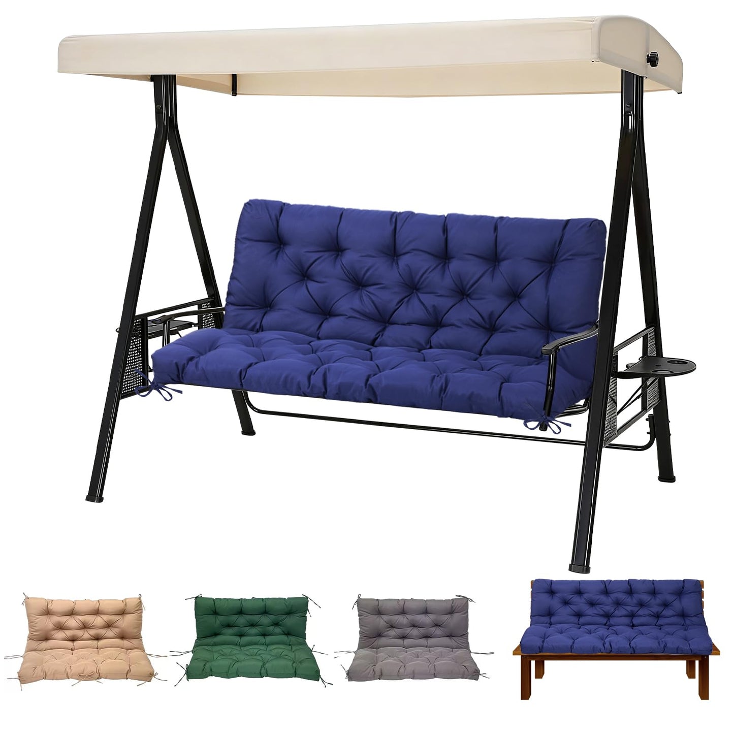 EverPine Outdoor Swing Cushion Replacement Patio Bench Cushion Waterproof Thick Seat Pad for Porch Swing Daybed Garden Sofa Furniture (Navy Blue)