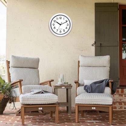 Caysie 10 Inch Sealed Indoor Outdoor Clock Waterproof, Silent Battery Operated Weatherproof Wall Clocks for Pool Patio Outside Home (White)