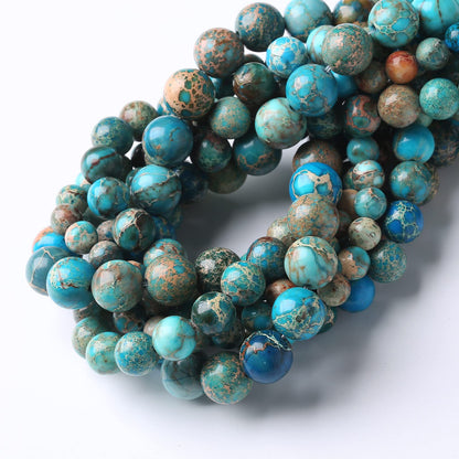 36PCS 10MM Natural Blue Imperial Jasper Stone Beads Round Shape Suitable for Jewelry DIY Bracelet 15 Inches