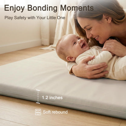 Funyoo Vegan Leather Baby Play Mat, 71x59 Thicken Foam Play Mat for Infants and Toddlers, Padded & Cushioned Playpen Mat for 71x59 Playpens, 1.2" Thick, Grey