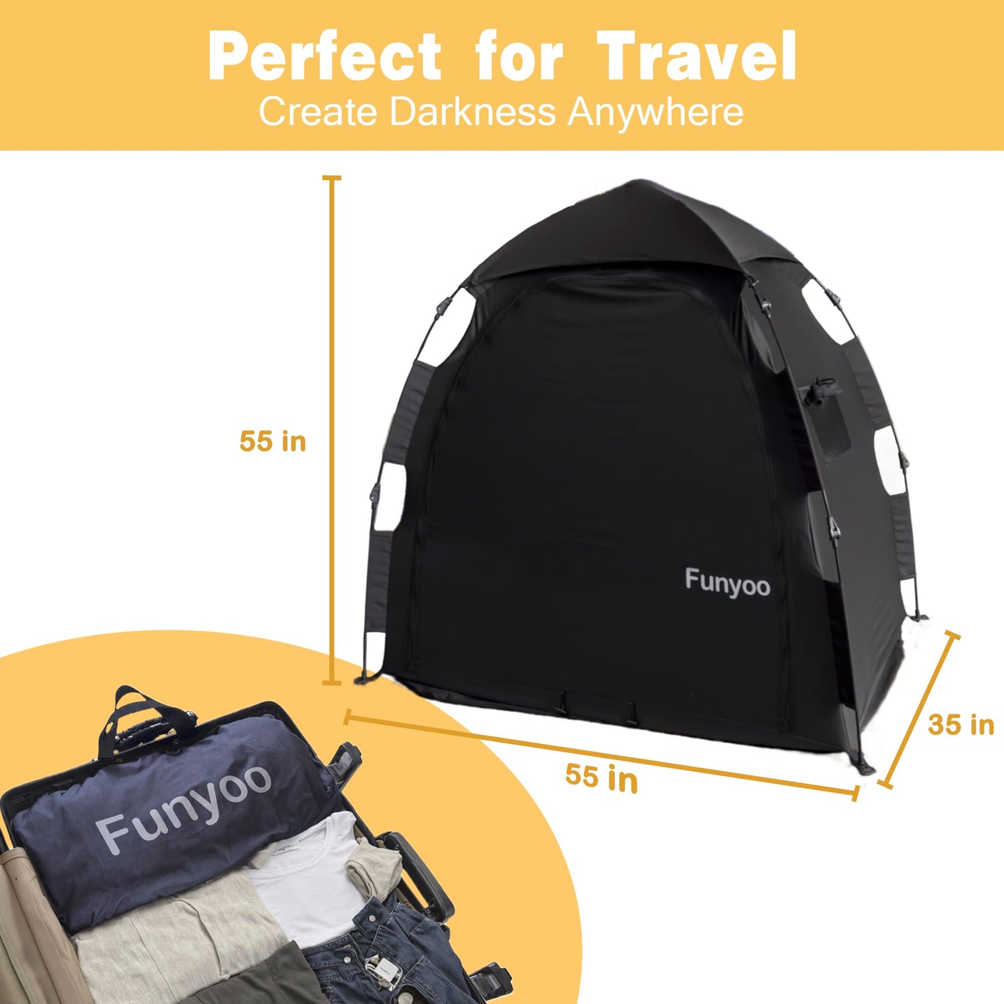 Funyoo Pop Up Blackout Tent for Babbies and Toddlers, One Click Setup Baby Travel Crib Tent, Blackout Cover for Pack N Play and Baby Crib