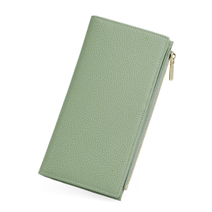 GOIACII Slim Wallet for Women Rfid Blocking Credit Card Holder with Zip Pocket Bifold Vegan Pebble Leather Green