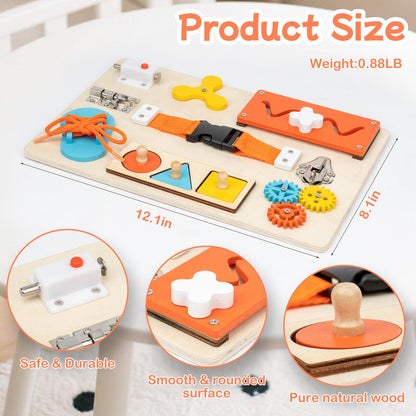 KDSFT Montessori Busy Board for Toddlers, 9-in-1 Wooden Sensory Toys for Fine Motor Skills, Educational Activity Board for Preschool Learning, Travel Toys Gift for Boys Girls 3 4 5