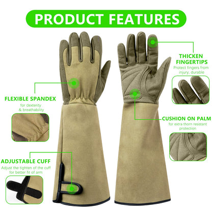 Yionaiyi Professional Rose Pruning Thorn Proof Gardening Gloves with Long Forearm Protection for Men and Women (1 Pair) (green, Large