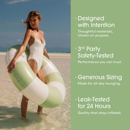 FUNBOY Giant Vintage Green Stripe Inflatable Tube Pool Float with Cup Holder 48" | Large Pool Float for Adults | Inner Tube Swimming Pool Toys Swim Rings | Pool Lounger Float for Pool Party & Summer