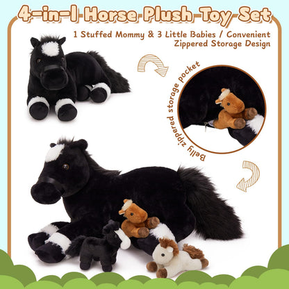 MaoGoLan 4 Pcs Horse Stuffed Animal Set, Large Stuffed Mommy Horse with Babies Pony Plush Toy for Girl Boy Kid, Pony Stuffed Animal for Easter Birthday Baby Shower Decor, 18 inches