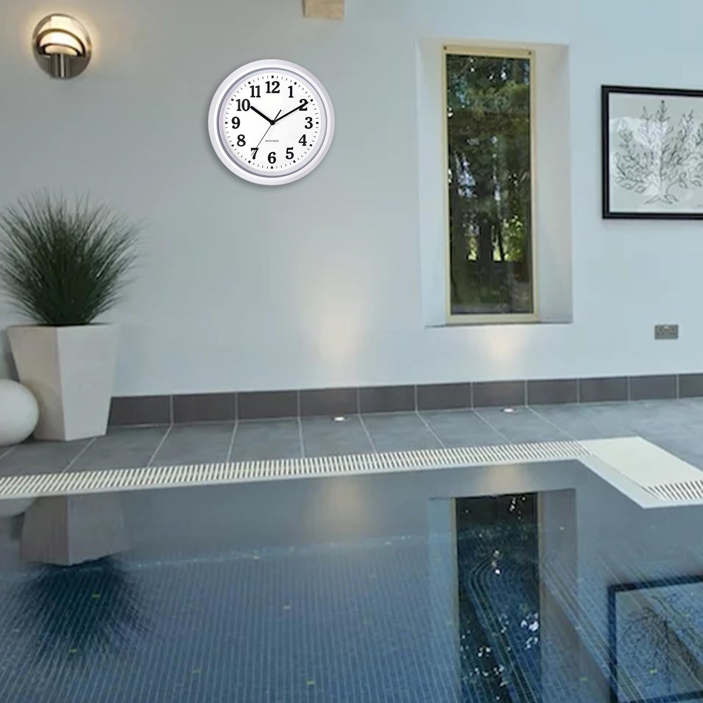 Caysie 12 Inch Sealed Indoor Outdoor Waterproof Wall Clock, Durable Silent Non-Ticking Battery Operated Quality Quartz Round Clock, Wall Decorative for Patio, Pool, Bathroom (White)