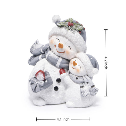 Hodao Snowman Figurines Decorations, Resin Snowman Ornaments for Indoor Home Decor, Cute Holiday Figurine Gifts for Bedroom, Living Room, Winter New Year Gift，Office Table Display