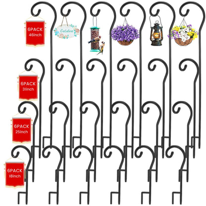 Hicarer 24 Pcs 18/25/31/46'' Adjustable Shepherds Hook Combination Outdoor Detachable Garden Metal Hook Stand for Hanging Bird Feeder Plant Mason Jars String Light Wind Chimes Wedding Decor