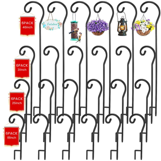 Hicarer 24 Pcs 18/25/31/46'' Adjustable Shepherds Hook Combination Outdoor Detachable Garden Metal Hook Stand for Hanging Bird Feeder Plant Mason Jars String Light Wind Chimes Wedding Decor