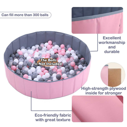 4 Feet Ball Pit for Kids/Baby Play Yard/Playpen/Fence, Folding Portable, No Need to Inflate, More Than 12 Sq.ft Play Space, Two Colors
