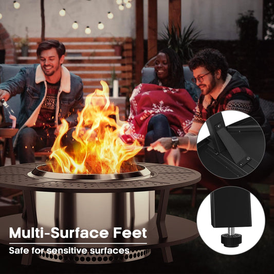 Uniflasy 48" Fire Pit Surround Tabletop for Solo Stove Yukon, Bonfire & Tiki, Portable Protective Barrier Equal Width Design with Firewood Storage Shelf for Safety & Extra Space, Outdoor FirePit Table