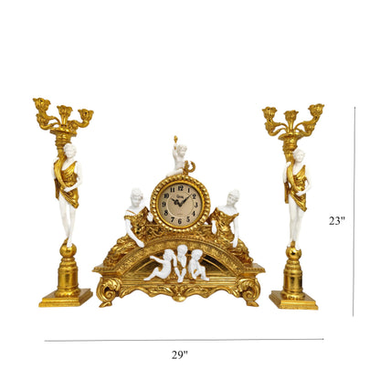 GENUINQ Clock Ornate Rococo Style Mantel Clock with Candelabras Candle Holders Gold for Home Decor