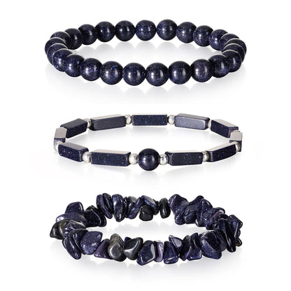 IVY TAILI 3 Pcs Blue Sandstone Bracelet for Women 8mm Blue Sandstone Crystal Bracelet for Women Hematite Jewelry Natural Healing Protection Stone Bracelets Beaded Bracelets Gift for Men Women