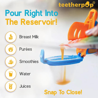 Teetherpop Fillable Freezable Teethers for Babies - Breastmilk Teether with Spill-Proof Sippy Slits – Teething Popsicle for Baby, Liquids & Purées, Cooling Teething Relief Feeder Pacifier - Pink Set