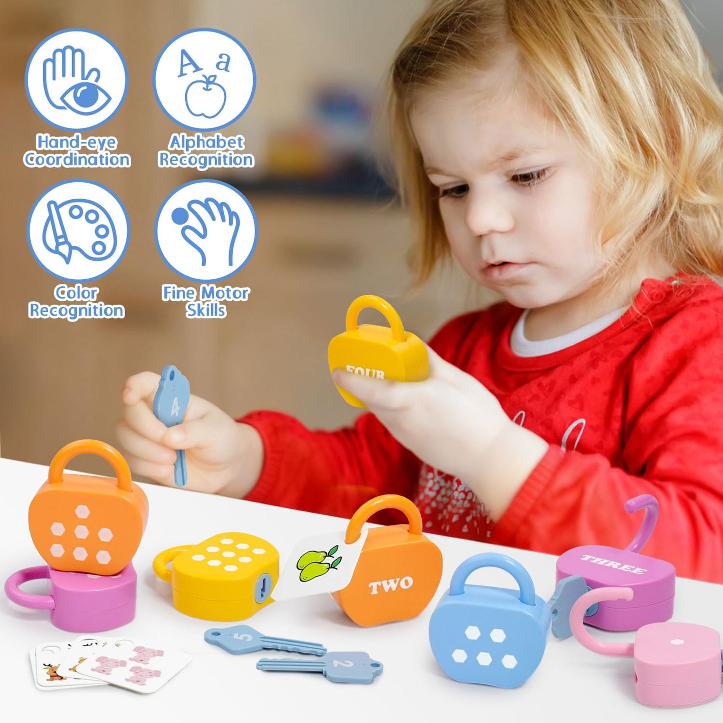 Meemazi 10 Sets Lock and Key Sensory Toy, Number Counting & Matching Math Games, Preschool Learning Activities, Educational Montessori Toddlers Toys for 3 Year Old