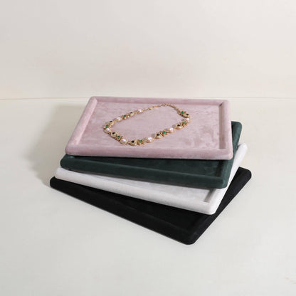 GemeShou Gemehou velvet Jewerly display tray, Top Microfiber Jewelry storage organizer plate, Empty Jewelry showcase tray for Necklace Bracelet Ring Earring Watch (Pink-Medium, 11.8 x 8.7 in)