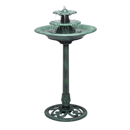 Alpine Corporation 35" Tall 3-Tier Outdoor Pedestal Water Fountain – Durable Resin Cascading Water Feature and Birdbath for Garden, Patio, Deck, and Backyard, Green