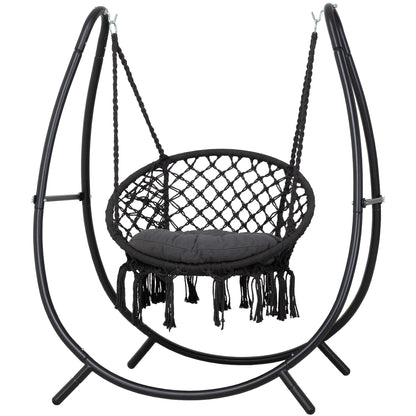 ANOW Hammock Swing with Stand Included, Outdoor Hanging Swing Chair with Stand and Removable Seat Cushion, Max 400 Lbs, Dark Grey