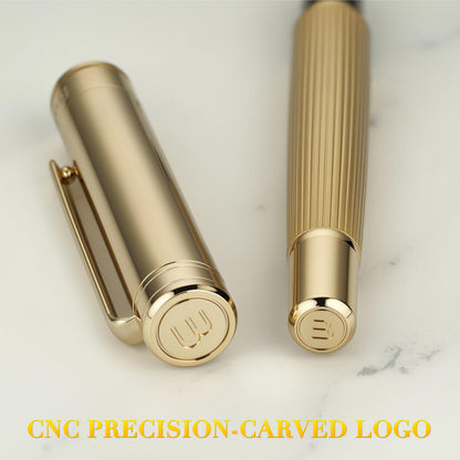 BEILUNER Lighthouse Series Rollerball Pen, 24K Gold Finish Pen Body, Exquisite Vertical Lines, Schneider 850 Refill, Nice Pen Gift Set for Men & Women, Office, Executive and Fancy Designer Pens (Gold)