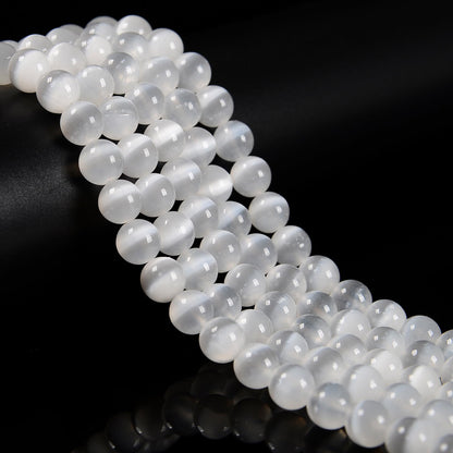 126Pcs 6mm Natural Moroccan Selenite Beads - Round Healing Crystal Beads for Jewelry Making Chakra Balancing Positive Reiki Energy Stone
