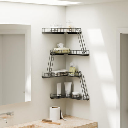 WOPITMER Fire Escape Wall Shelf - Modern City Style 4-Tier Corner Wall Shelves, Easy to Install Metal Ladder Shelf for Figures, New York Decorative Shelves for Bathroom, Living Room & Home Decor,Black
