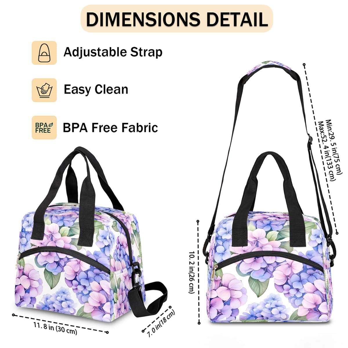 Pardick Purple Flower Floral Insulated Lunch Bag for Women Girl Reusable Lunch Tote Box With Shoulder Strap Lightweight Thermal Cooler Meal Prep Bag for Work School Office Picnic