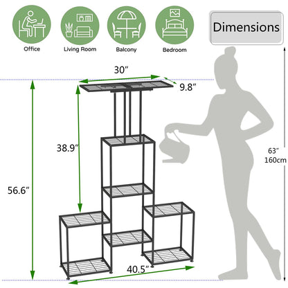 YUJCHMTZN Plant Stand Indoor Outdoor, Metal 6 Tier Tall Hanging Plant Shelf for Multiple Flower Planter Large Heavy Duty Ladder Plant Holder for Garden, Black (y-202)