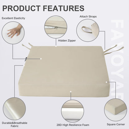 Favoyard Patio Chair Cushions 19 x 19 x 3 Inch Waterproof Outdoor Seat Cushions for Patio Furniture 3-Year Color Fastness Garden Sofa Couch Chair Pads with Handle & Adjustable Straps Set of 2, Beige