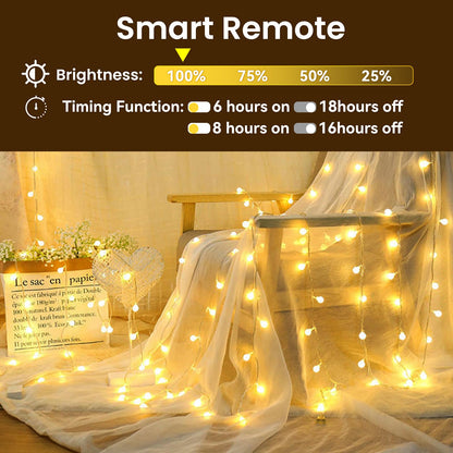 Dailyart Globe String Lights, 100Led 59FT Waterproof Fairy Lights Plug in 8 Modes with Remote Control, Brightness Adjustable &Timing String Lights Indoor Outdoor, Fairy Lights for Bedroom, Warm White