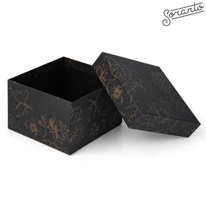 Sorarto Square Gift Boxes with Lids 4pc Set | Black Gold Floral Nesting Gift Boxes for Presents Birthday Wedding Bridesmaid Christmas