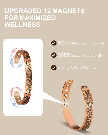 Feraco Copper Bracelets for Women Enhanced Strength Magnetic Bracelets for Women with 3800 Gauss Magnets, Pure Copper Jewelry Adjustable Cuff Bangle with Giftable Box (Original Design)