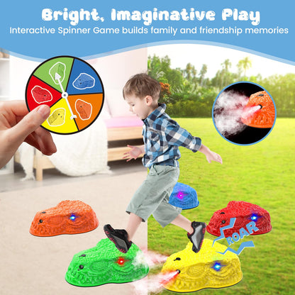 Dinosaur Toys for Kids 3-5, Mist Spraying Dino Roaring & Light up Stepping Stones for Kids, Indoor & Outdoor Durable Non-Slip Sensory Balance Stones with 5 Rechargeable Batteries, Great Toddlers Gift