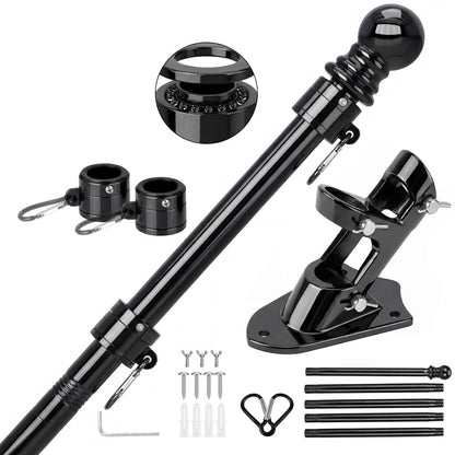 SEEKNEW Black Flag Pole for Outside House, 6 FT Stainless Steel No Tangle Spinning Residential Flagpoles & Two-Position Flag Pole Holder Brackets Mounting for USA Outdoor Flags for Porch(Without Flag)