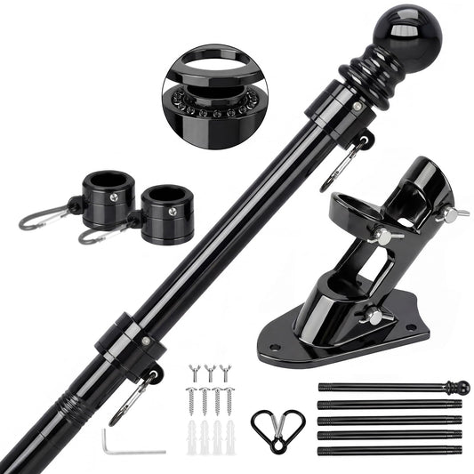 SEEKNEW Black Flag Pole for Outside House, 6 FT Stainless Steel No Tangle Spinning Residential Flagpoles & Two-Position Flag Pole Holder Brackets Mounting for USA Outdoor Flags for Porch(Without Flag)