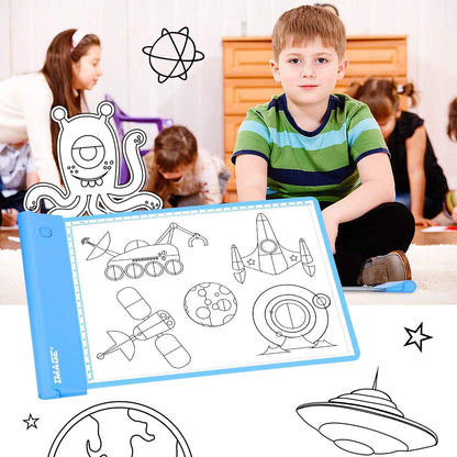 IMAGE Light Up Tracing Pad for Kids Drawing Tablet Board Children Portable Art Christmas Gift for Boys Girls Ages 6+ (Includes 10 Traceable Sheets and Two Clips), Durable & Fun Creative Toy(Blue)