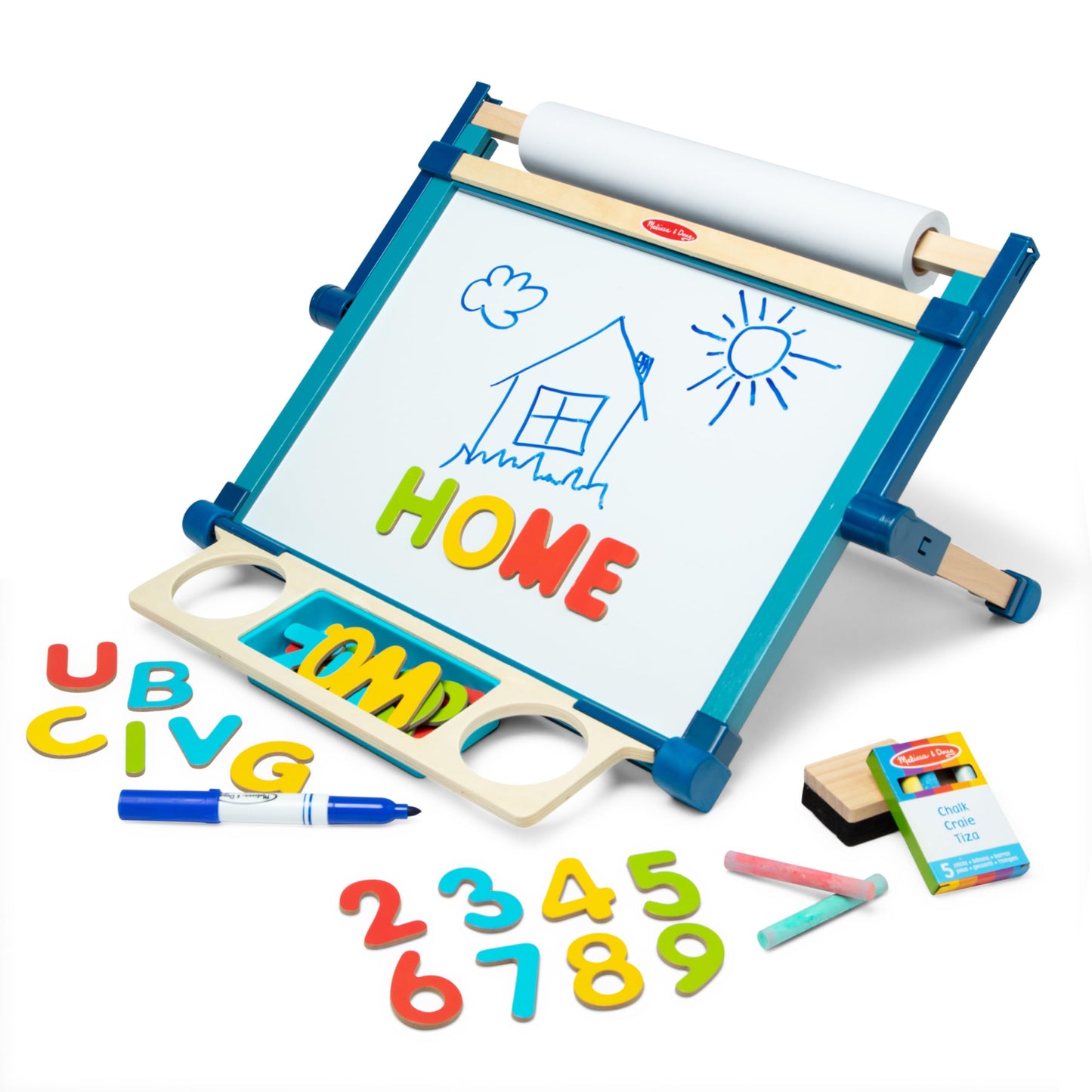 Melissa & Doug Magnetic Tabletop Easel, Deluxe Double-Sided Wooden Art Set with Chalkboard, Dry-Erase Board, Paper Roll Holder, Magnets & Art Supplies, Preschool Learning Toys for Kids Ages 3+
