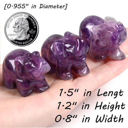 QINJIEJIE 3PCS Elephant Decor Amethyst Statue Crystals Rose Quartz Green Aventurine Cute Desk Stones Statue Gemstones Decoration Room Office Decor Pocket Spiritual Gem Gift for Women 1.5