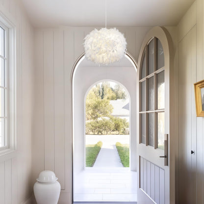 NZV White Feather Light Fixture Bedroom Romantic Feathers Pendant Lights Girls Room Modern Chandelier Mid Century Hanging Ceiling Lighting for Dining Room Kitchen Island Foyer (Diameter 11.8in)