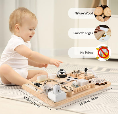 Potatomato Montessori Large Busy Board for 1 2 3 4 Year Old- Wooden Sensory Toys -Fidget Activity Board for Toddlers Boys and Girls- Motor Skills Gifts for ADHD & Autistic Children Kids