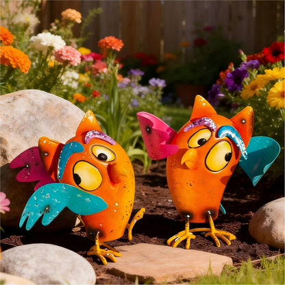 Natelf Bird Garden Decor for Outside, Outdoor Bird Statues Yard Art Set of 2, Wacky Funny Metal Figurines Gifts for Grandma Mom Women
