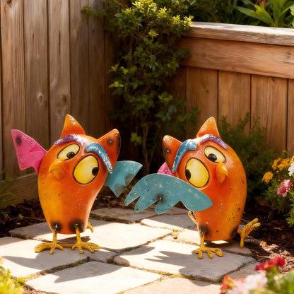 Natelf Bird Garden Decor for Outside, Outdoor Bird Statues Yard Art Set of 2, Wacky Funny Metal Figurines Gifts for Grandma Mom Women