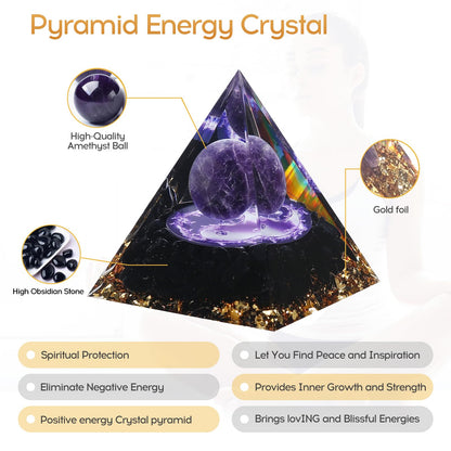 Hopeseed Orgone Pyramid for Positive Energy, Orgonite Natural Obsidian&Malachite Healing Crystals Pyramid for Reduce Stress Chakra Reiki Healing Meditation Cleanses the Mind and Boosts Confidence