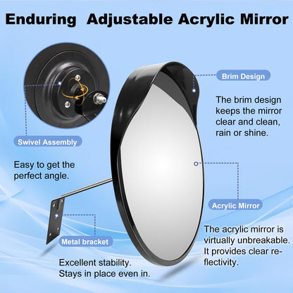 24" Unbreakable Convex Traffic Mirror – Adjustable Bracket, Wide-Angle Security Mirror for Retail Store, Garage, Warehouse, Blind Spot, Office, Parking Lot, Blind Spots Outdoor